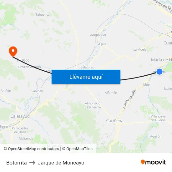 Botorrita to Jarque de Moncayo map
