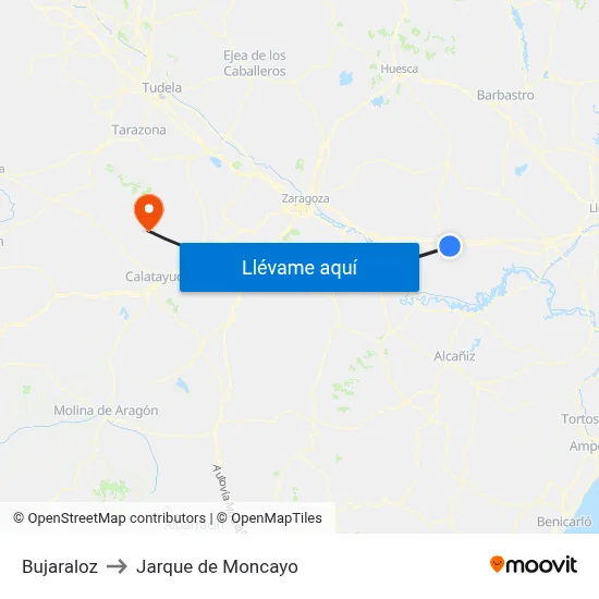 Bujaraloz to Jarque de Moncayo map