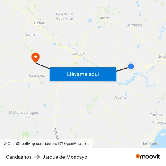 Candasnos to Jarque de Moncayo map