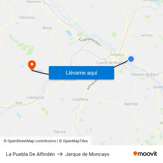 La Puebla De Alfindén to Jarque de Moncayo map