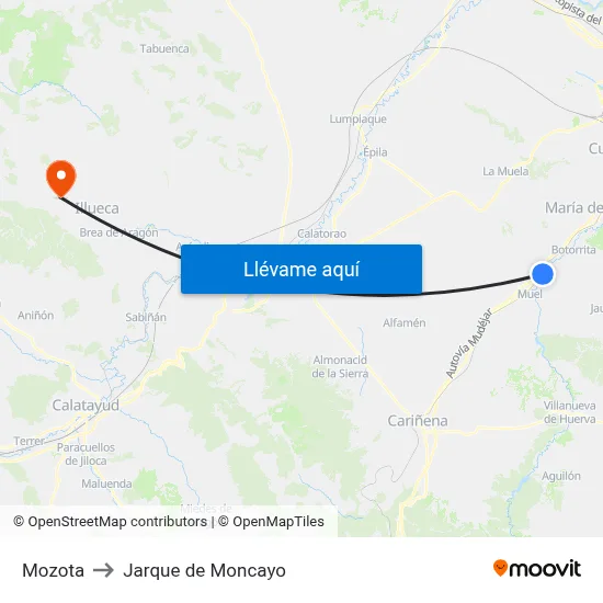 Mozota to Jarque de Moncayo map