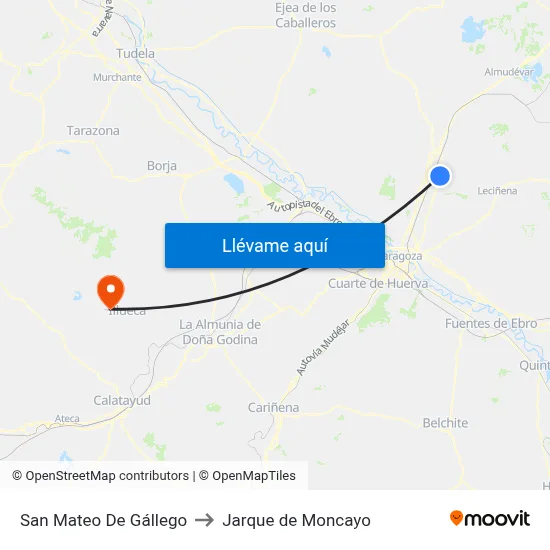 San Mateo De Gállego to Jarque de Moncayo map