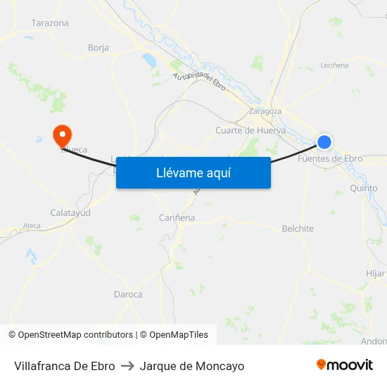 Villafranca De Ebro to Jarque de Moncayo map