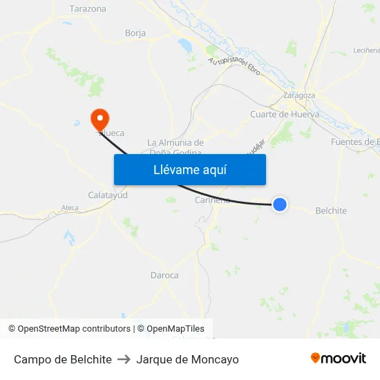 Campo de Belchite to Jarque de Moncayo map