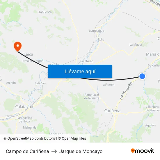 Campo de Cariñena to Jarque de Moncayo map