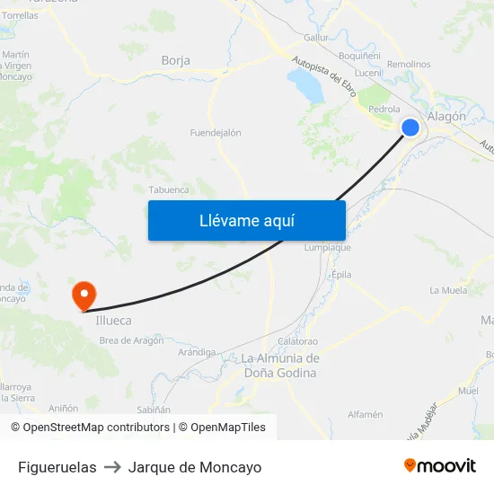 Figueruelas to Jarque de Moncayo map
