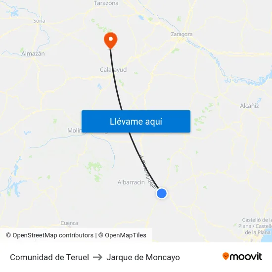 Comunidad de Teruel to Jarque de Moncayo map