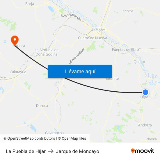La Puebla de Híjar to Jarque de Moncayo map