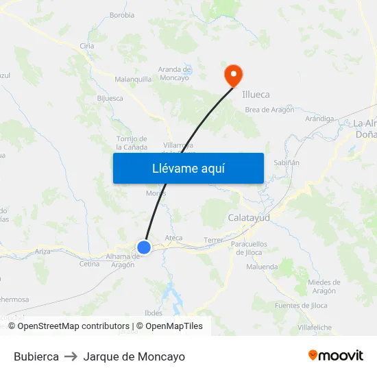 Bubierca to Jarque de Moncayo map