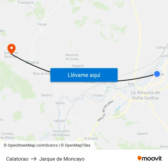 Calatorao to Jarque de Moncayo map