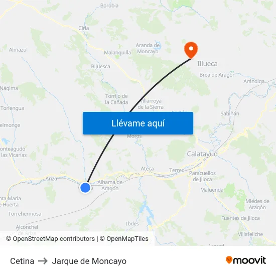 Cetina to Jarque de Moncayo map