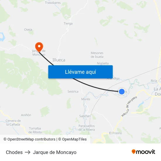 Chodes to Jarque de Moncayo map