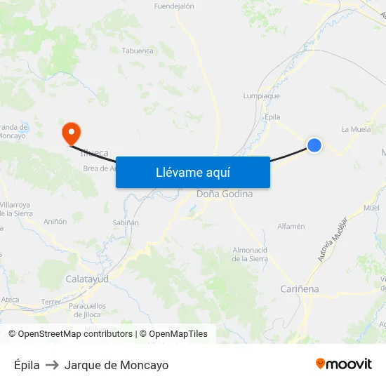 Épila to Jarque de Moncayo map
