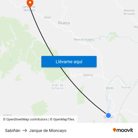 Sabiñán to Jarque de Moncayo map