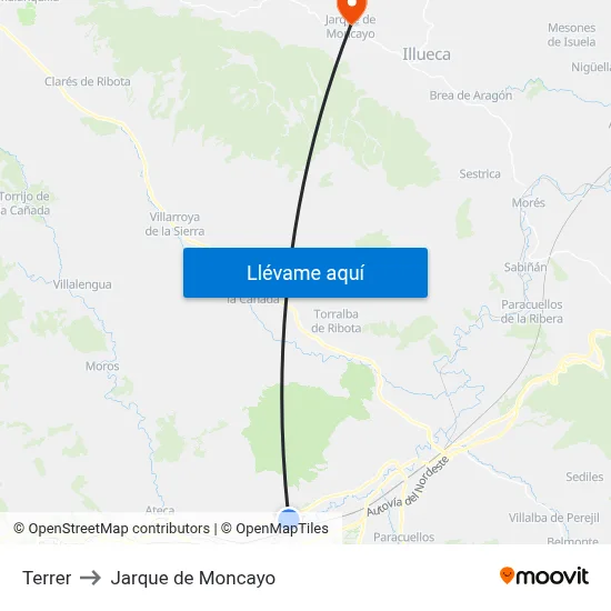 Terrer to Jarque de Moncayo map