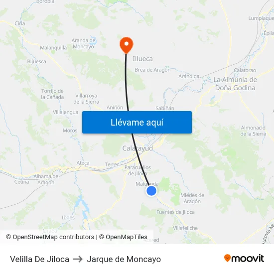Velilla De Jiloca to Jarque de Moncayo map