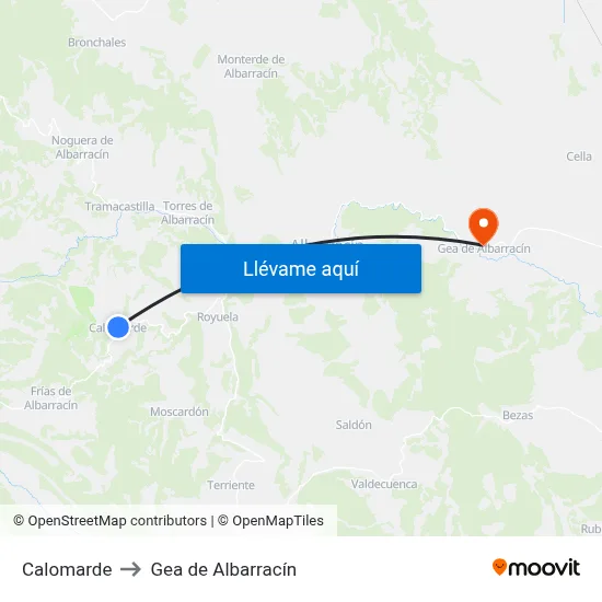 Calomarde to Gea de Albarracín map