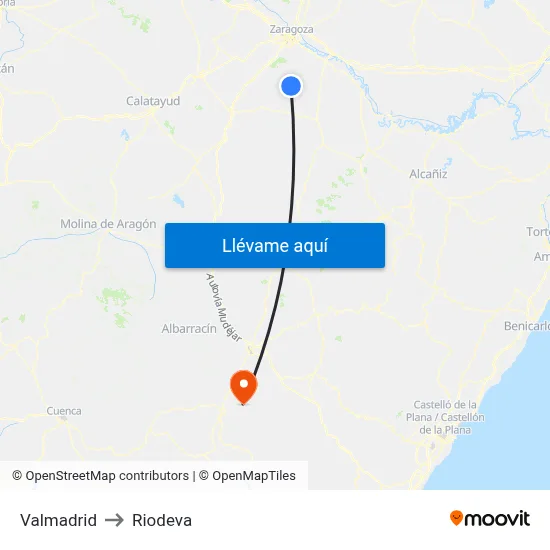 Valmadrid to Riodeva map