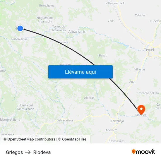 Griegos to Riodeva map