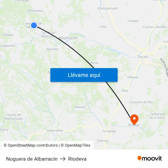 Noguera de Albarracín to Riodeva map
