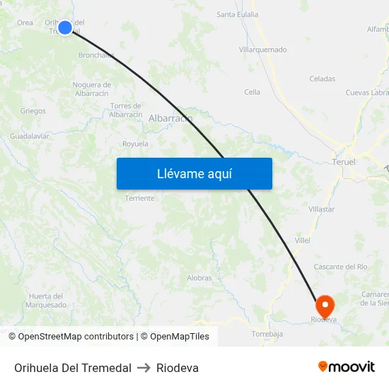 Orihuela Del Tremedal to Riodeva map