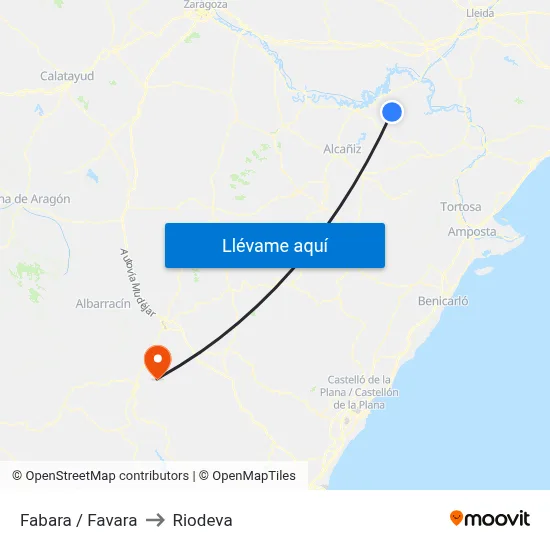 Fabara / Favara to Riodeva map