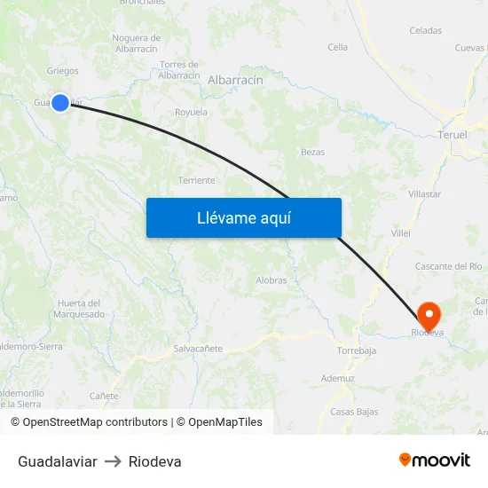Guadalaviar to Riodeva map