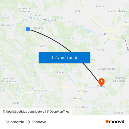 Calomarde to Riodeva map