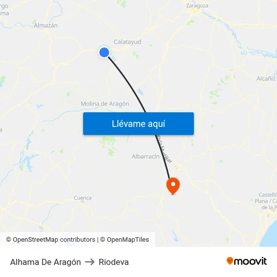 Alhama De Aragón to Riodeva map