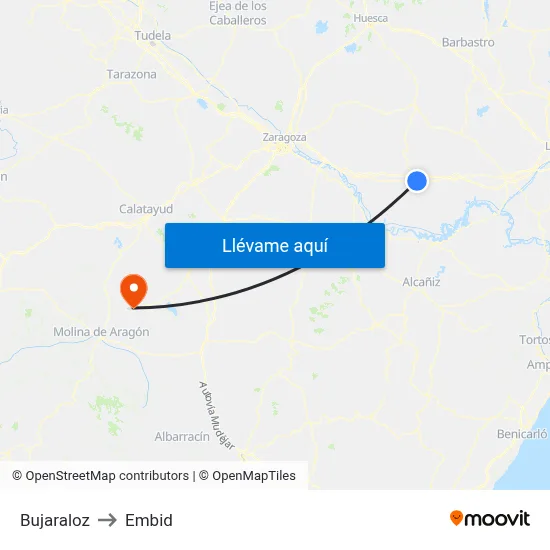Bujaraloz to Embid map