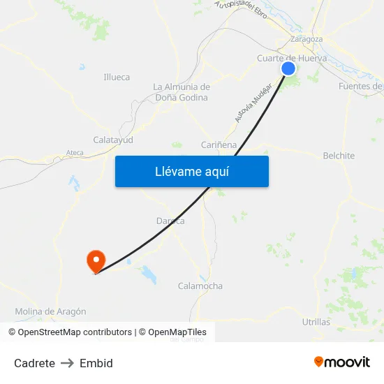 Cadrete to Embid map