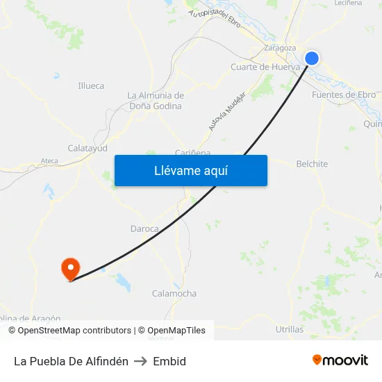 La Puebla De Alfindén to Embid map