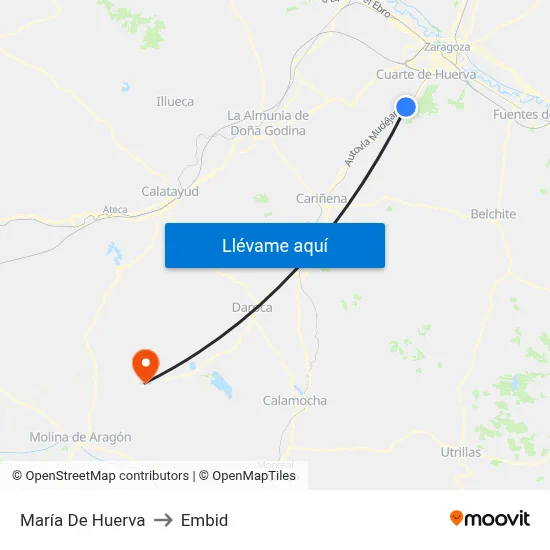 María De Huerva to Embid map