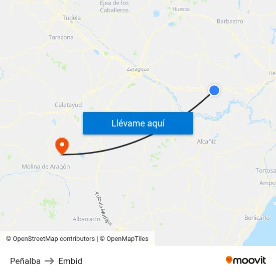 Peñalba to Embid map