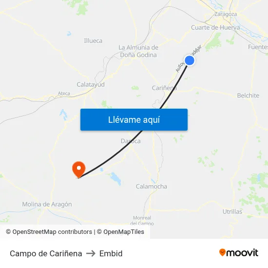 Campo de Cariñena to Embid map
