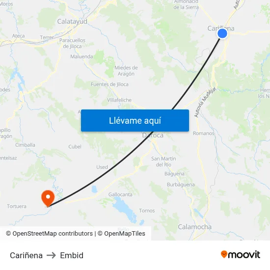 Cariñena to Embid map