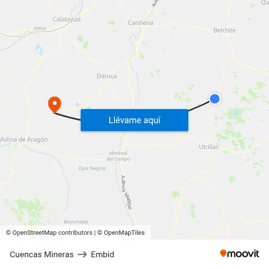 Cuencas Mineras to Embid map