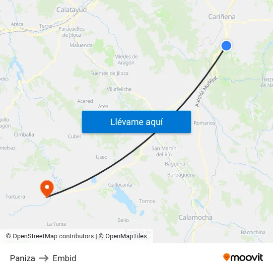 Paniza to Embid map