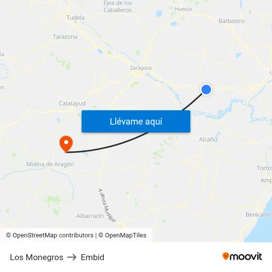 Los Monegros to Embid map