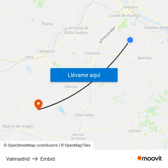 Valmadrid to Embid map