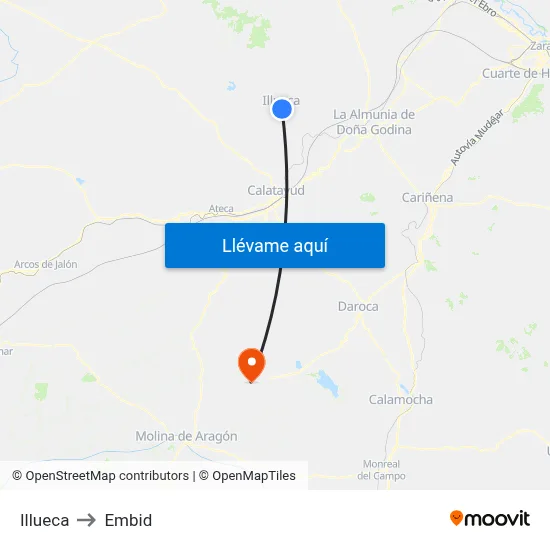 Illueca to Embid map