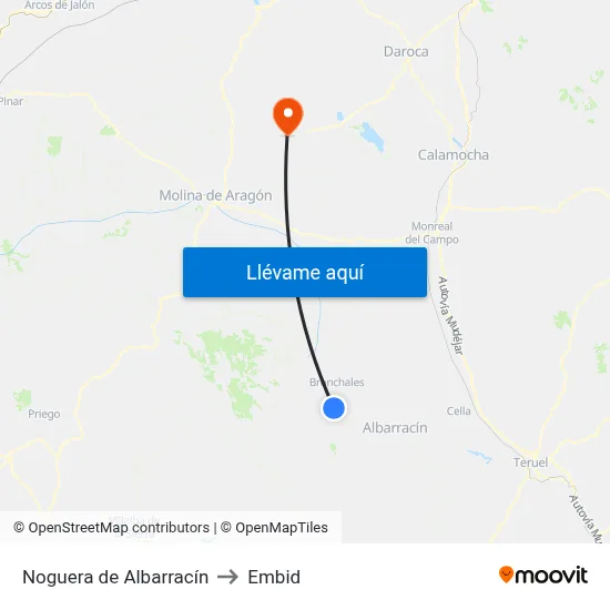 Noguera de Albarracín to Embid map