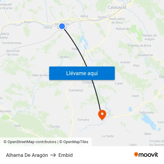 Alhama De Aragón to Embid map
