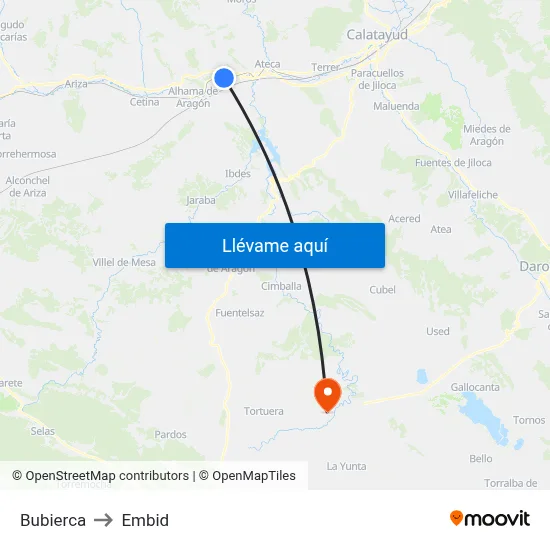 Bubierca to Embid map
