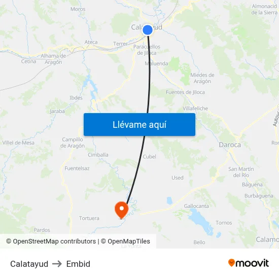 Calatayud to Embid map