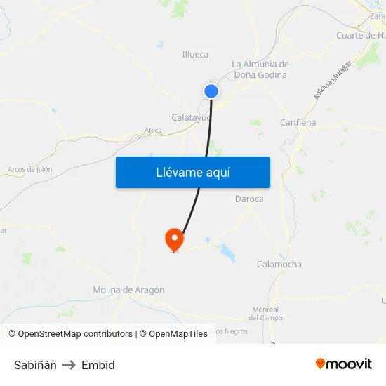Sabiñán to Embid map