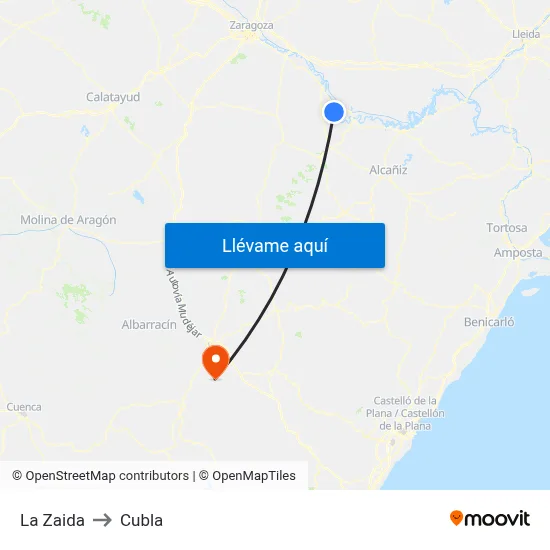 La Zaida to Cubla map