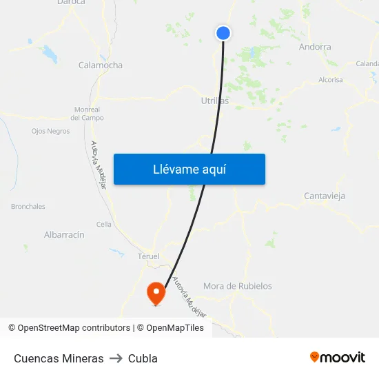 Cuencas Mineras to Cubla map