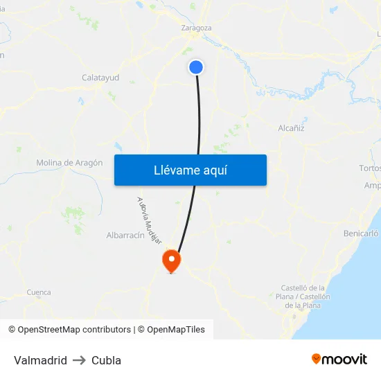 Valmadrid to Cubla map