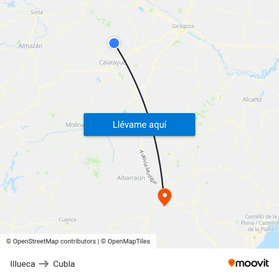 Illueca to Cubla map